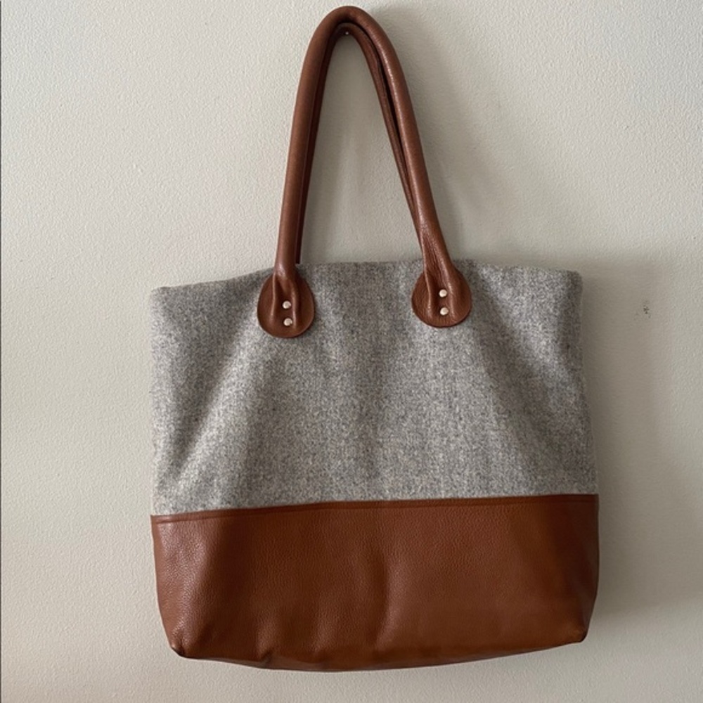 Handmade Wool & Linen Mercantile Artisan Leather Strap large Purse Tote